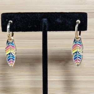 Feather RAINBOW Dangle Earrings Drop Women Statement Jewelry Gold Gifts for Her
